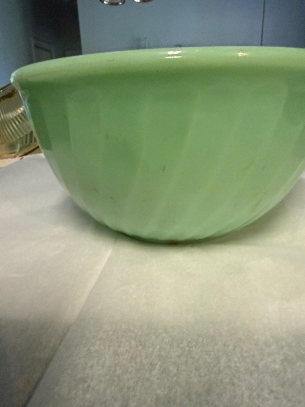 Fire King Swirl Jedi Mixing Bowl L 1950s  bottom of bowl shows wear
